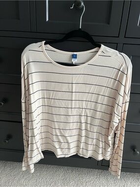 Old Navy Beige Long-Sleeve Striped Tee